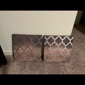 2 pieces of wall art, shades of brown with silver design